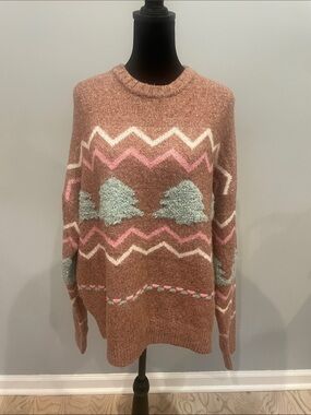 ADORA Rose Pink Chevron Crewneck Sweater with Mint  Accents